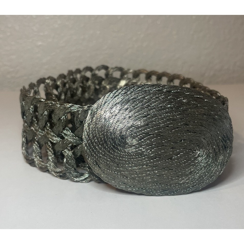 Vintage 70s HAMMERED WIRE INFINITY BELT 30-37" MEDIUM Silver Metal Braid GREECE